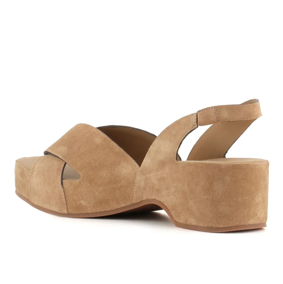 Zeppe in Camoscio Beige con Cinturino Incrociato